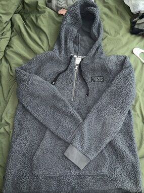 PINK Sherpa Zip-Up Hoodie in Charcoal